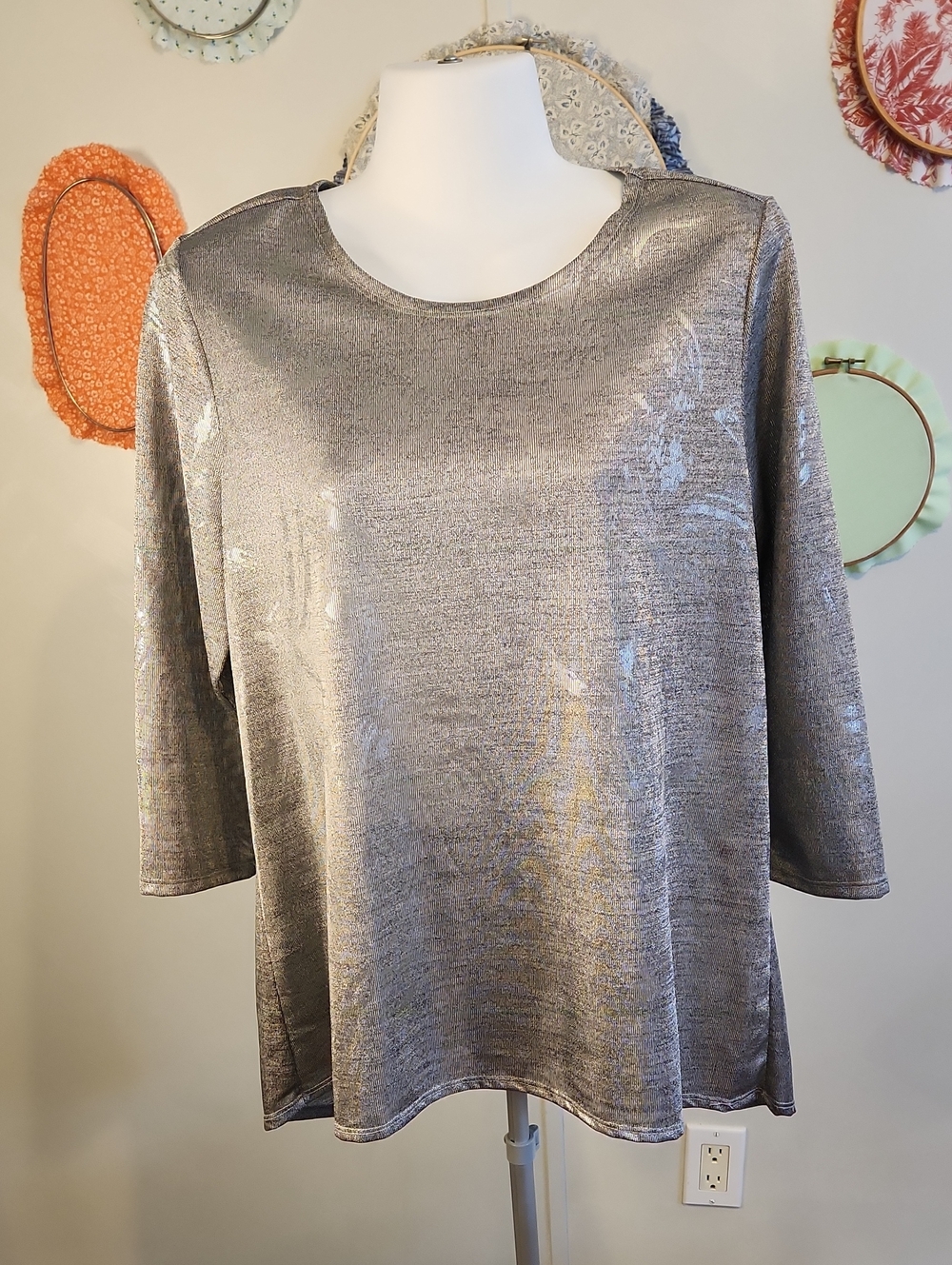 Zac & Rachel Shimmery Silver Long Sleeve Top